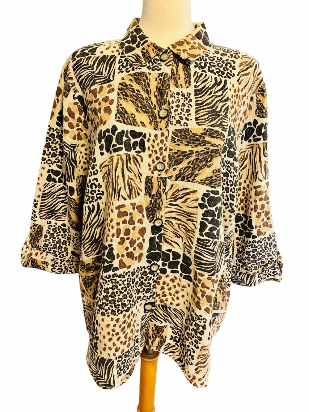 Hot Cotton by Marc Wake 100% Linen Animal Print Button-Up Shirt Women’s Size XL